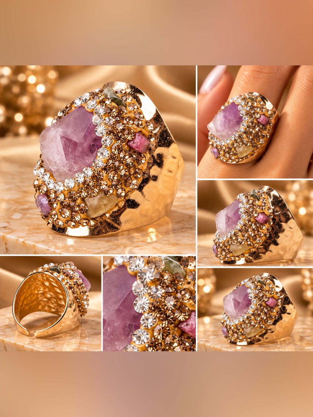 Raw Crystal Rhinestone Cocktail Ring - Picture 3 of 3